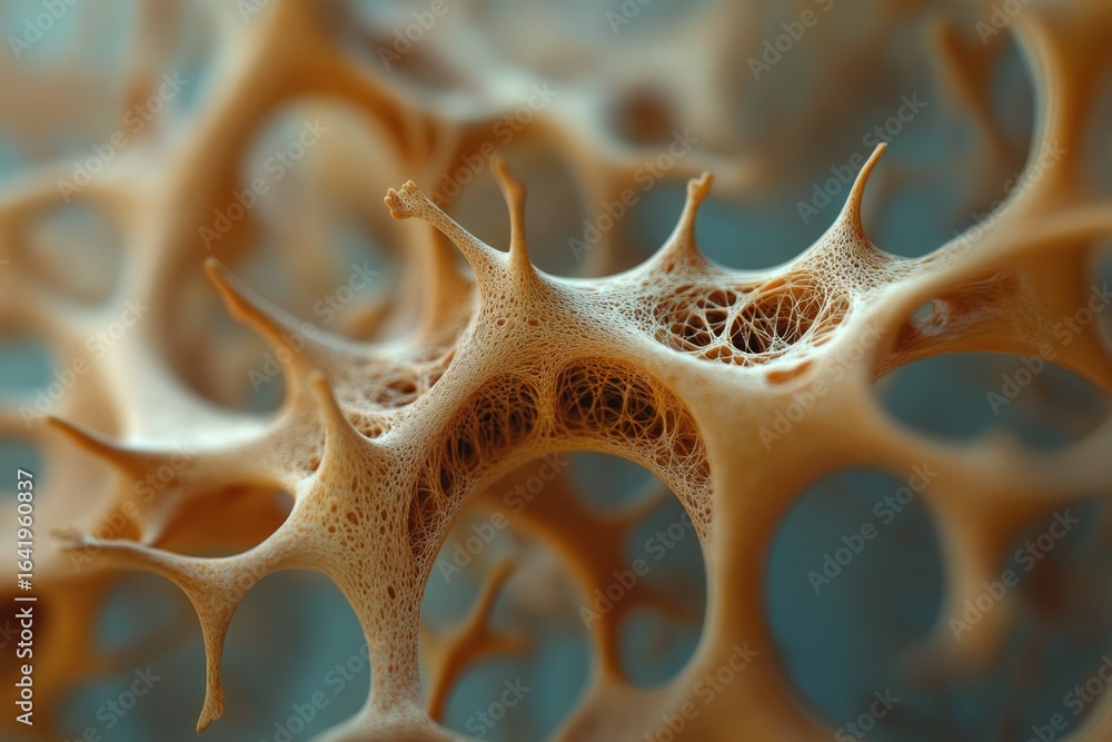 Aufkleber microscopic image of intricate, porous bone structure resembling a complex network.