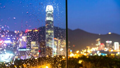 Rainy night cityscape view through window (2)