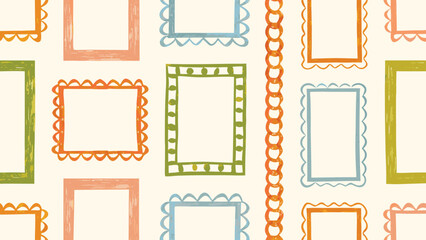 Colorful Decorative Rectangular Frame Pattern Seamless Background with Hand Drawn Borders in Vintage Style, Artistic Illustration for Scrapbooking, Invitations, Wall Art, Stationery, and Digital Desig