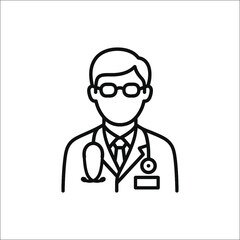 Doctor line art icon isolated on white background isolated on transparent background