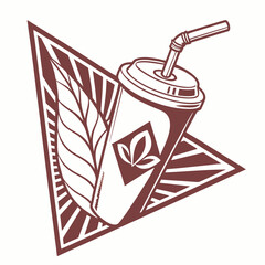 Vector design of a drink cup with a straw and a leaf, ideal for beverage branding and cafe decor