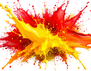 Red yellow paint splash isolated on transparent background