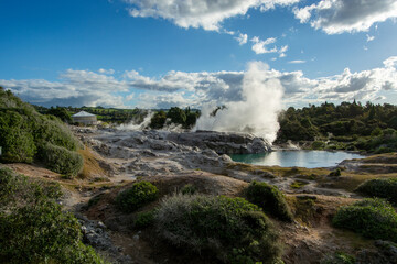 Geothermal Landscape with Hot Springs and Blue Pool