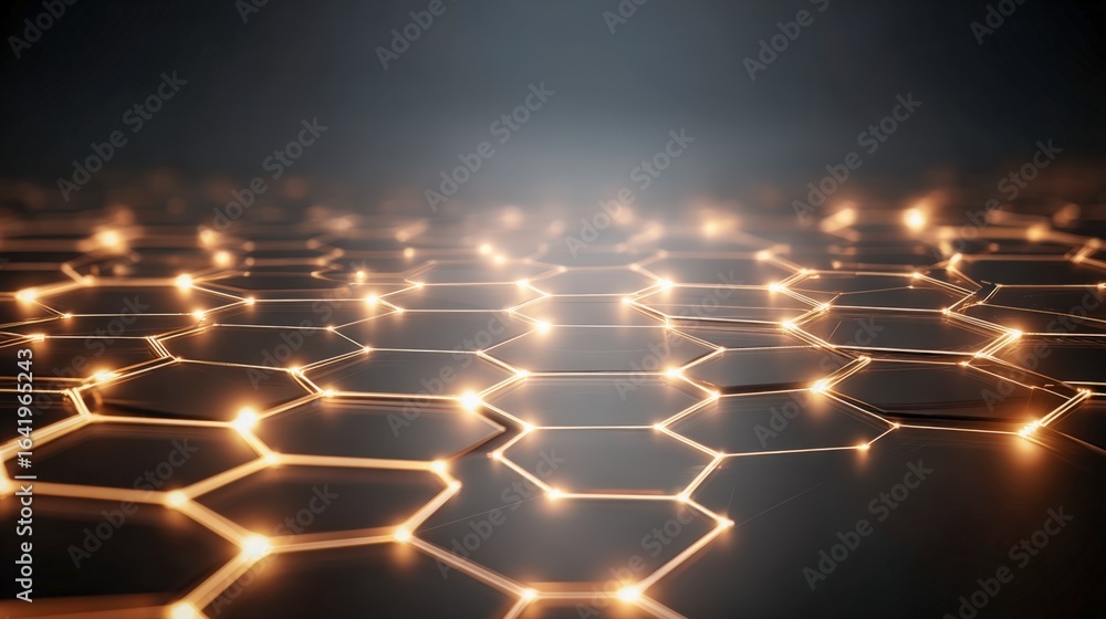 Poster abstract hexagonal grid with glowing connections, representing futuristic technology and interconnec