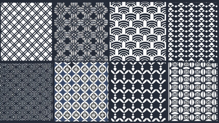  Seamless Black and White Geometric Pattern Set &ndash; Modern Abstract Lines, Waves, and Lattice Designs for Stylish Decorative Projects