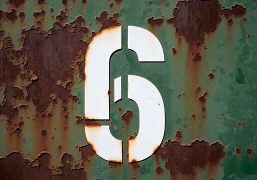 White number six on rusty background
