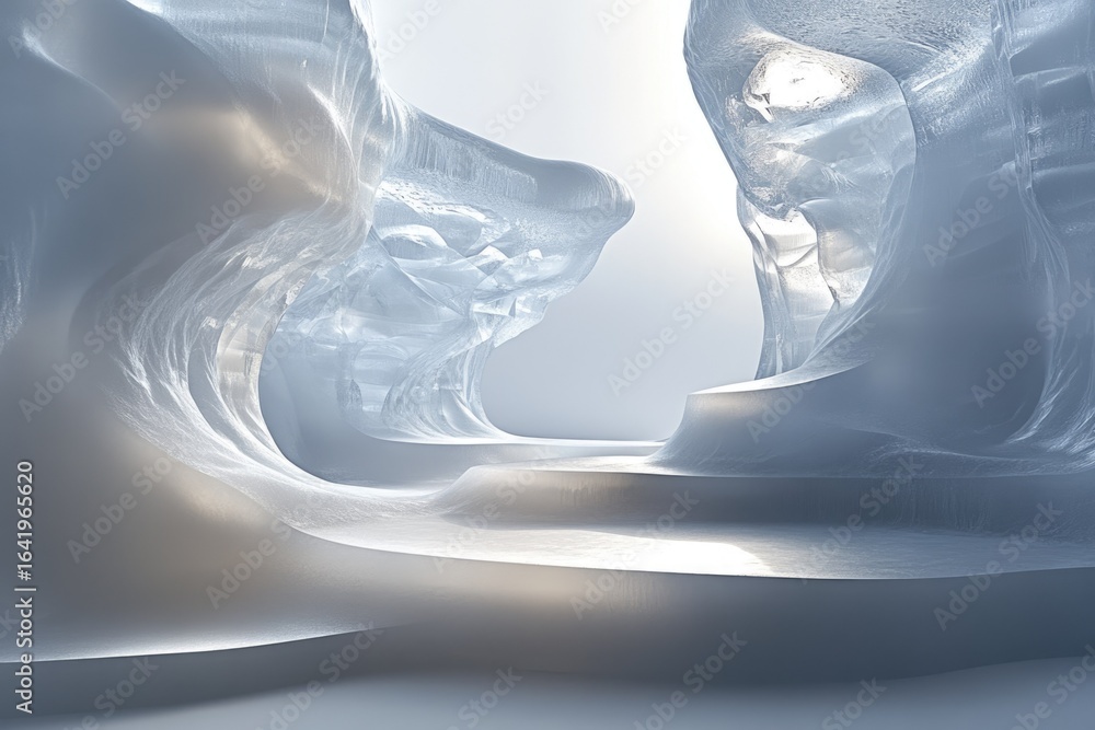 Poster abstract icy cavern with smooth, translucent walls and soft light, creating a serene and ethereal at