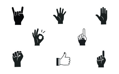 Fototapeta premium Collection of black hand gesture icons on white background symbol sign