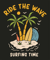 ride the wave surfing t shirt design