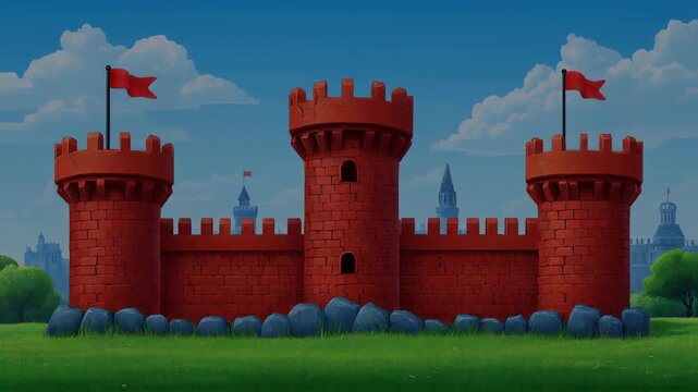 Red Brick Castle Timelapse: A Fortified Fortress Under Changing Skies