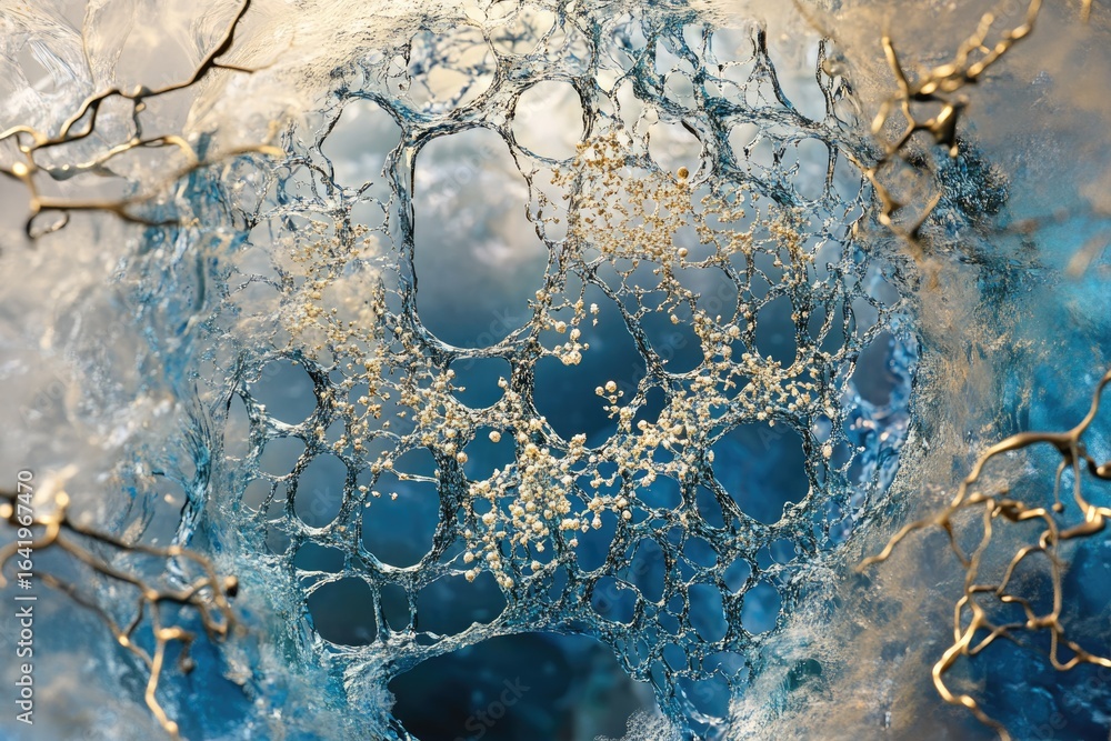 Aufkleber abstract image depicting a complex network of blue and gold, resembling a cellular structure or intr