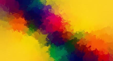 Obraz premium Bright Yellow Background With Colorful Paint Splatter