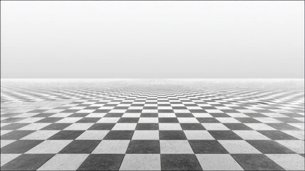 Checkered floor extending into a hazy distance.