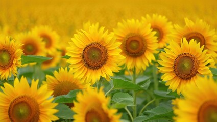 Fototapeta premium Closeup of a vibrant field of sunflowers in full bloom on a sunny day