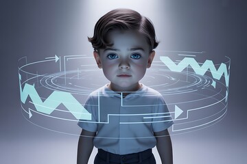 Young Child with Futuristic Technology Interface, Representing Innovation and Future Thinking