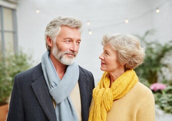 Elderly Couple Outdoors Enjoying Autumn