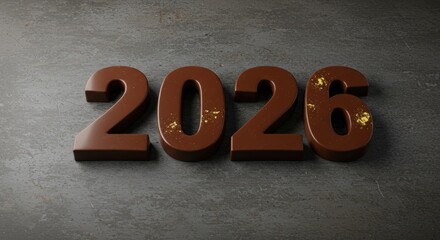 Chocolate 2026: Delicious Numbers on Textured Dark Background, Festive Concept.