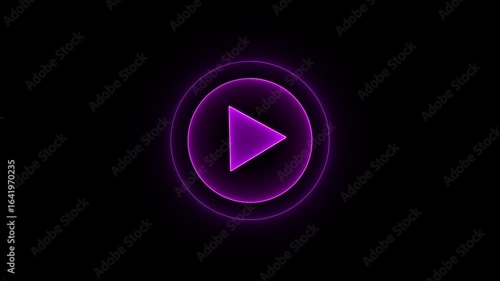 Poster abstract glowing play button with radio waves. purple color video player button icon animation, musi