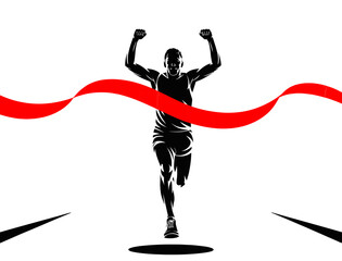 Illustration of runner crossing finish line winning race competition