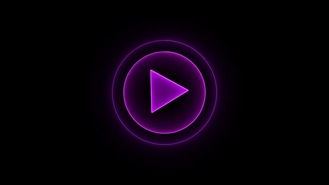 Abstract glowing play button with radio waves. purple  color video player button icon animation, music play button animation on black background. 4k video 