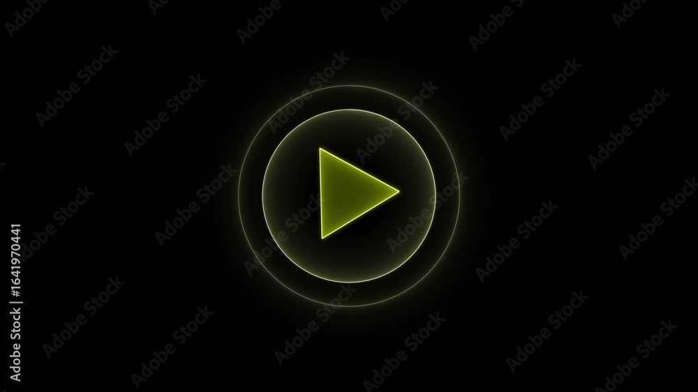 Poster abstract glowing play button with radio waves. yellow color video player button icon animation, musi