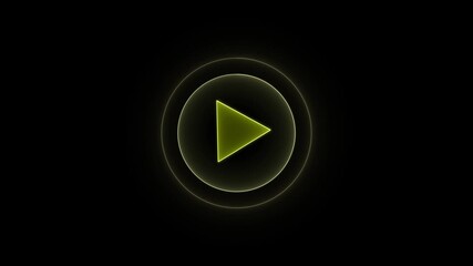 Abstract glowing play button with radio waves. Yellow  color video player button icon animation, music play button animation on black background. 4k video  - Powered by Adobe