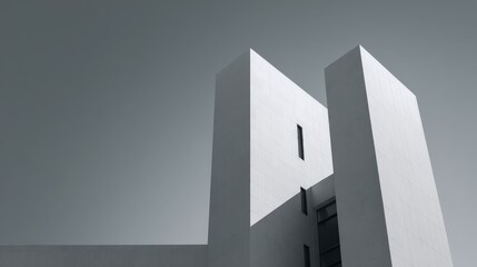 Architectural Minimalism: Modern White Building Against Clear Sky in a Striking Monochromatic Composition, Showcasing Geometric Design and Clean Lines