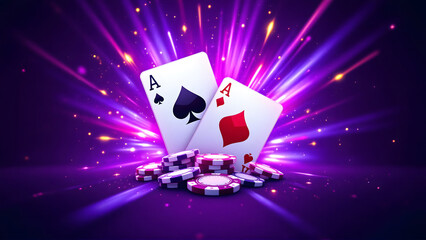Lucky Aces And Casino Chips Bursting With Purple Energy