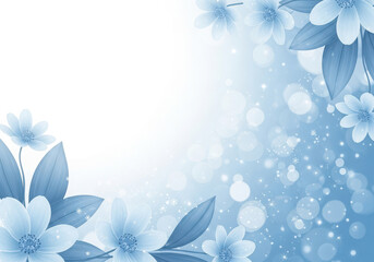Elegant blue floral background with soft bokeh and sparkling lights