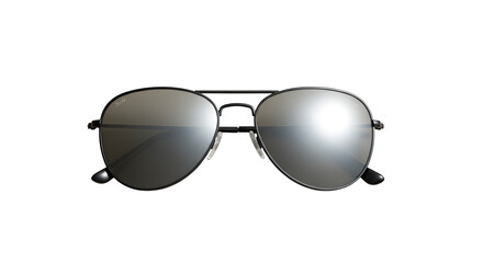 Silver aviator sunglasses shine against a black backdrop. Use this clean product shot for fashion...