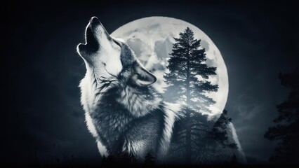 Wolf howling at the moon (2)