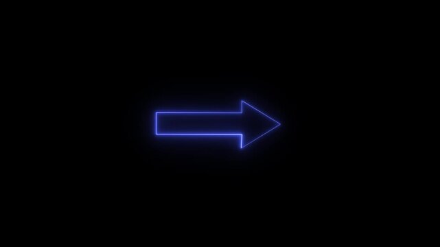 Abstract directional neon blue  color right  arrow icon animation. Abstract set of glowing neon arrows. Right direction rendering. neon arrow sign animation on black background. 4k video