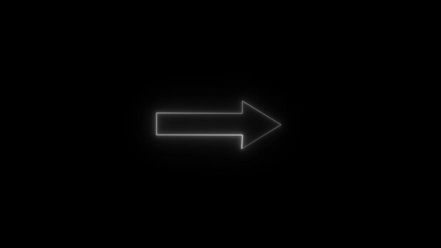 Abstract directional neon white color right  arrow icon animation. Abstract set of glowing neon arrows. Right direction rendering. neon arrow sign animation on black background.