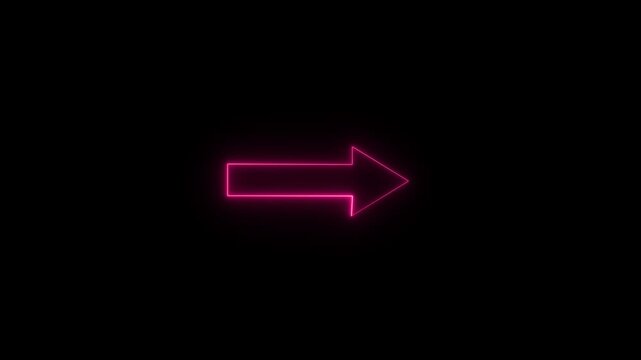 Abstract directional neon purple  color right  arrow icon animation. Abstract set of glowing neon arrows. Right direction rendering. neon arrow sign animation on black background.