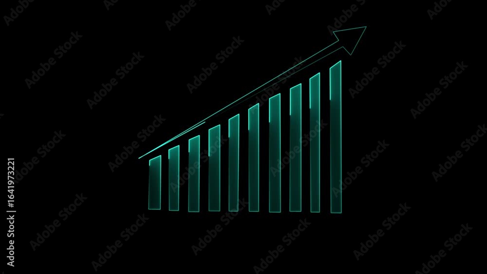 Poster cyan color graph chart showing marketing sales profit increasing to future target. financial busines