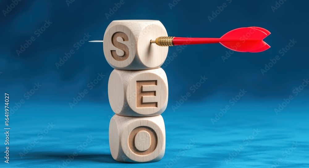 Aufkleber seo concept with target arrow hitting stacked blocks illustrating search engine optimization strateg