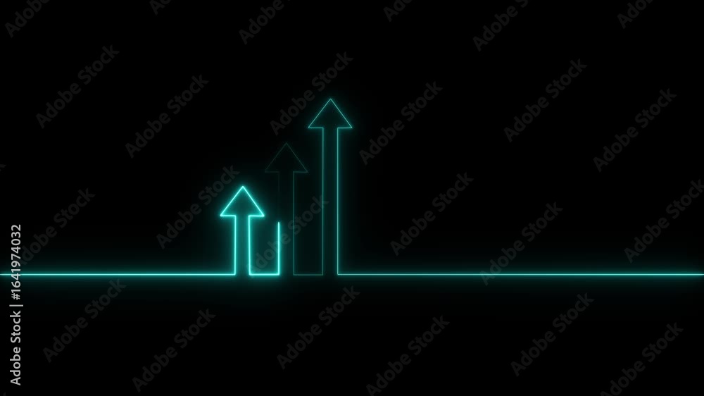 Poster neon cyan color dollar business graph chart icon animation. arrow rising line neon light financial b
