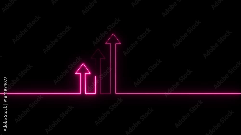 Poster neon purple color dollar business graph chart icon animation. arrow rising line neon light financial