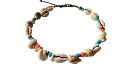 Colorful Seashell Necklace. Shell texture highlights ocean jewelry for beach-themed design, fashion accessory mockups, product display, summer branding, or social media ads.