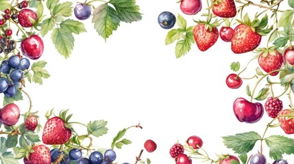 Summer berry frame, white background, food design
