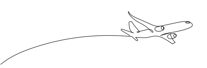Airplane path in One Continuous line drawing. Business Concept of world travel and international flight airline with trace in simple linear style. Editable stroke. Doodle Vector illustration