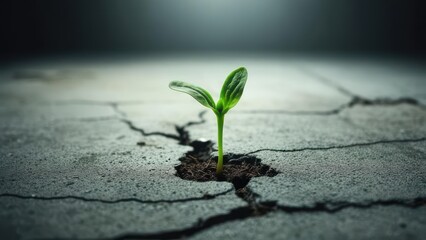 Young sprout in cracked pavement