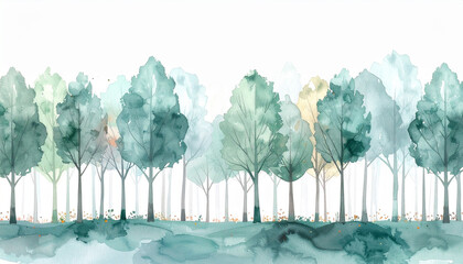 Obraz premium Pale green treeline background watercolour painting
