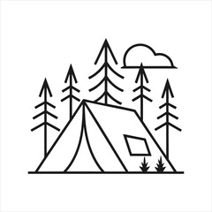Fototapeta premium Camping Tent in Forest Minimalist Line Art Vector