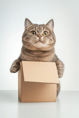 Playful Cat in Box, funny animal