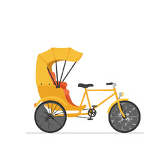 Illustration of a yellow auto rickshaw with a bicycle front on a white background scene design vector on transparent background