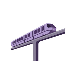 Illustration of a light purple monorail train on a gray track with a white background design element on transparent background
