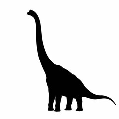 Silhouette illustration of a brachiosaurus dinosaur with long neck and small head profile view standing tall on transparent background