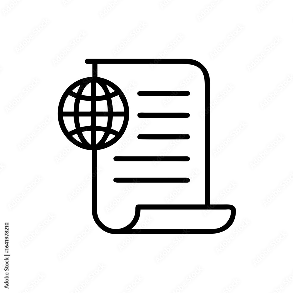 Aufkleber document with horizontal lines and a globe attached to the top left corner in black outline