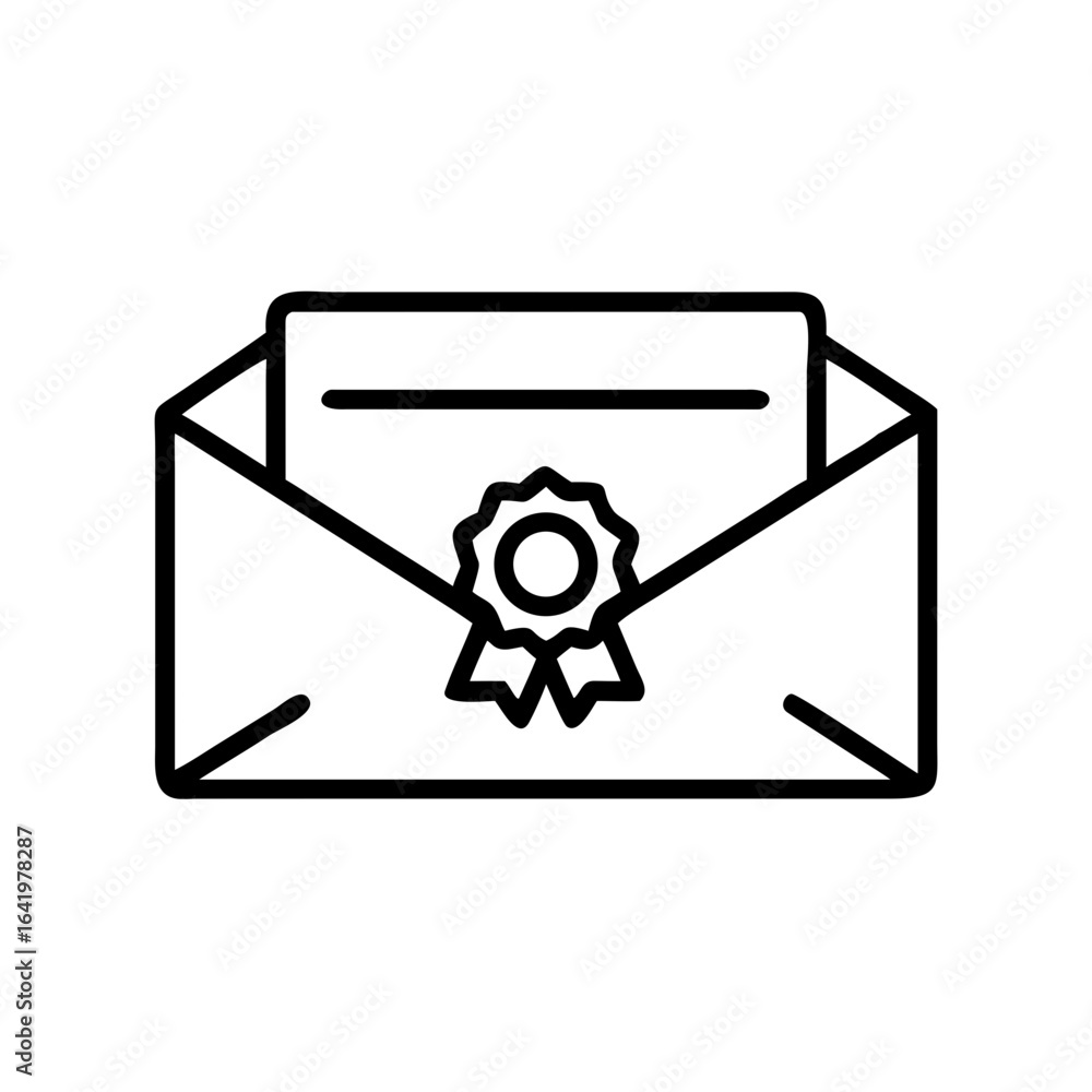 Poster illustration of an open envelope with a certificate or document and a seal or award emblem inside